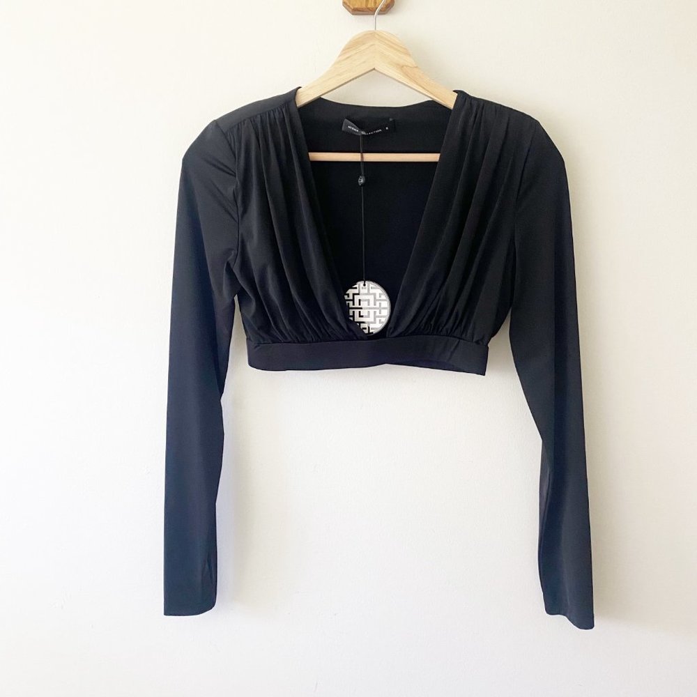 NWT Misha Collection Regina Black Deep V Crop Top - Picture 2 of 10